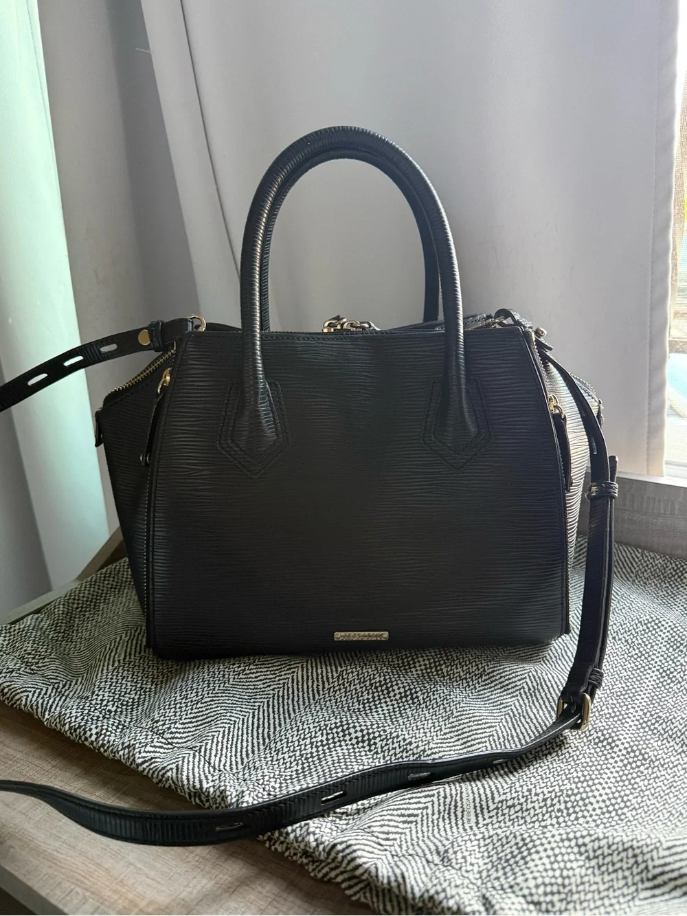 Rebecca Minkoff “Perry”, Black Structured Leather Satchel Handbag - Women Bags
